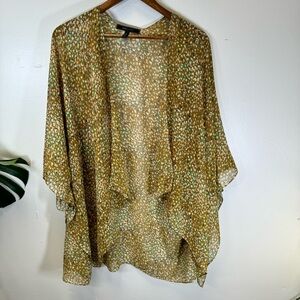 BCBG sheer kimino swim cover print yellow batwing OS SP203